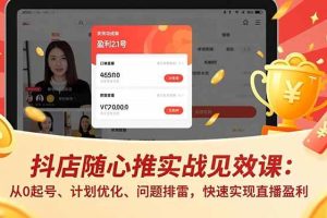 （16726期）抖店随心推实战见效课：从0起号、计划优化、问题排雷，快速实现直播盈利