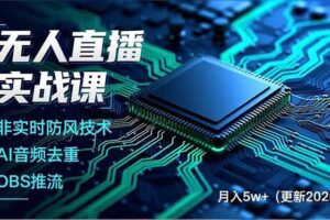（17267期）无人直播实战课，非实时防风技术、AI音频去重、OBS推流，建立技术壁垒，月入5w+（更新2026）