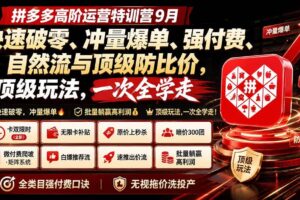(20155期)拼多多高阶运营特训营9月:快速破零、冲量爆单、强付费、自然流与顶级防比价, 顶级玩法,一次全学走