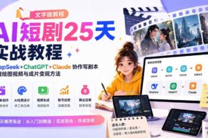 （20225期）AI短剧25天实战教程（文字版教程）：DeepSeek+ChatGPT+Claude协作写剧本，掌握绘图视频与成片变现方法